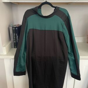 Green and Black Long Sleeve Silky Dress from BCBG